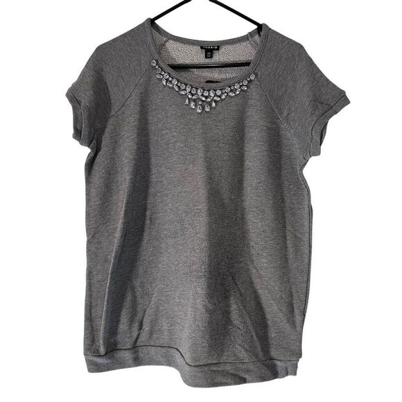 Torrid Heather Embellished Rhinestone Raglan Short Sleeve Sweatshirt Gray Sz 00 - Picture 1 of 6